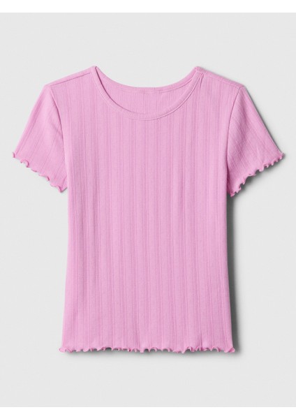 Kız Çocuk Pembe Pointelle Dokulu T-Shirt