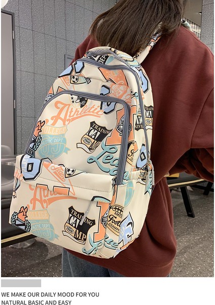 Graffiti Sırt Çantası Kadın Ins Tarzı Lise Ortaokul Trendi Sırt Çantası Büyük Kapasiteli Basit Ingilizce Baskı Öğrenci Okul Çantası (Yurt Dışından) fırsatları