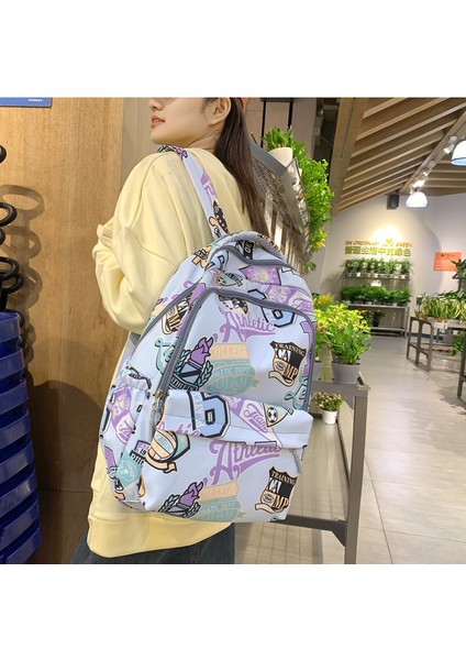 Graffiti Sırt Çantası Kadın Ins Tarzı Lise Ortaokul Trendi Sırt Çantası Büyük Kapasiteli Basit Ingilizce Baskı Öğrenci Okul Çantası (Yurt Dışından) modelleri