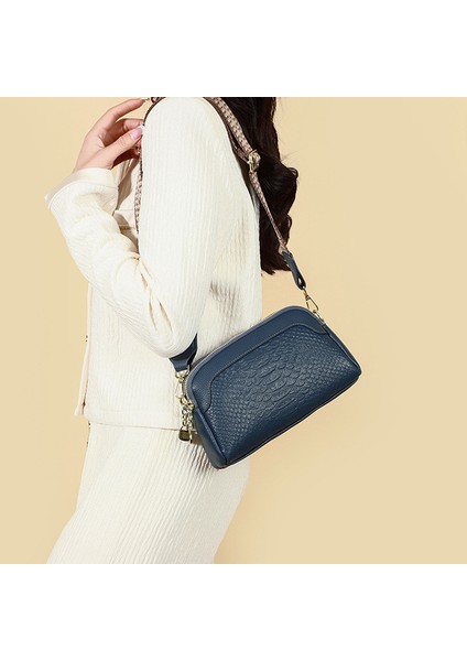 Hakiki Deri 2024 Yeni Moda Avrupa ve Amerikan Retro Birinci Katman Inek Derisi Timsah Deseni Tek Omuz Crossbody Mizaç Kadın Çantası Küçük Kare Çanta (Yurt Dışından)