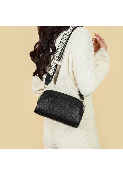 Hakiki Deri 2024 Yeni Moda Avrupa ve Amerikan Retro Birinci Katman Inek Derisi Timsah Deseni Tek Omuz Crossbody Mizaç Kadın Çantası Küçük Kare Çanta (Yurt Dışından)