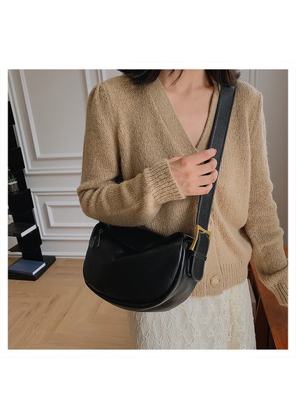 Hakiki Deri Çantalar 2024 Yeni Stil Moda Geniş Eyer Çantası Göğüs Çantası Inek Derisi Kadın Çantası Yumuşak Deri Omuz Crossbody Çanta (Yurt Dışından)