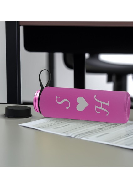 Sevgiliye Özel Isimli Pembe Defter ve Cam Matara Seti 3