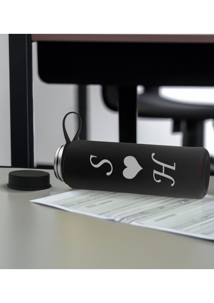 Sevgiliye Özel Isimli Siyah Defter ve Cam Matara Seti 2 modelleri