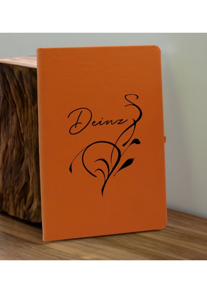 Kişiye Özel Isimli Turuncu Defter ve Somon Cam Matara Seti 6