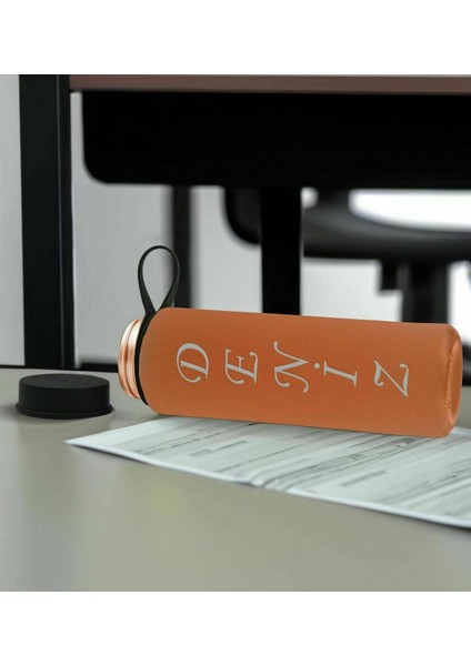 Kişiye Özel Isimli Turuncu Defter ve Somon Cam Matara Seti 6