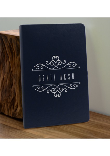 Kişiye Özel Isimli Lacivert Defter ve Mavi Cam Matara Seti 8
