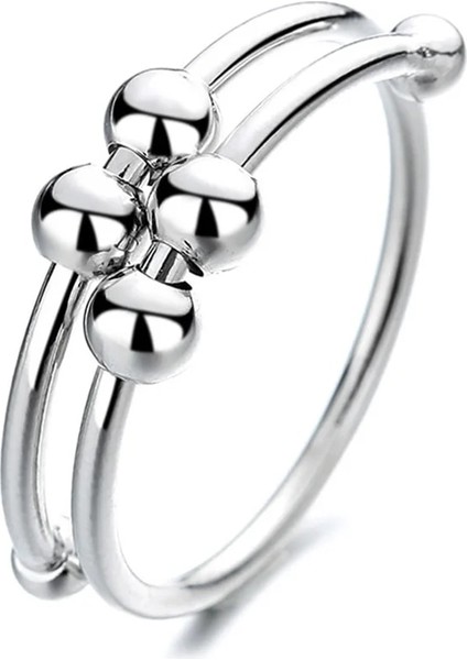 Gümüş Tarzı Dönen Fidget Boncuk Yüzük Kadın Erkek Anti Stres Yüzük Er Ayarlanabilir Spiral Boncuk Yüzük Takı Hediyeler Anksiyete Oyuncak (Yurt Dışından)