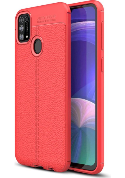 Samsung Galaxy M31 Kılıf Focus Derili Silikon - Kırmızı 300099
