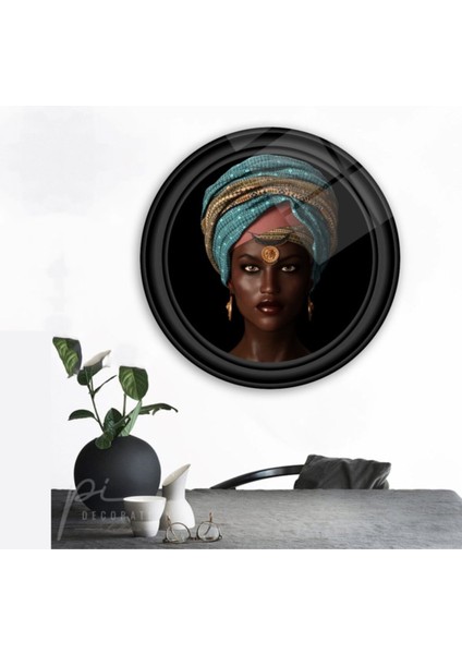 Afrikalı Kadın Yuvarlak Cam Tablo