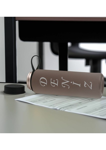 Kişiye Özel Isimli Mat Gri Termo Deri Defter ve Cam Matara Seti 6
