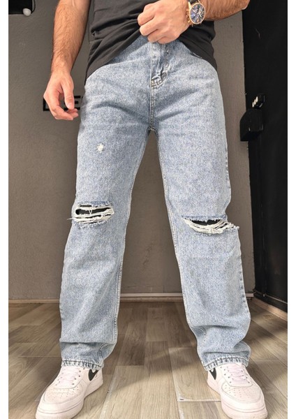 Diz Yırtıklı Baggy Mavipantolon modelleri