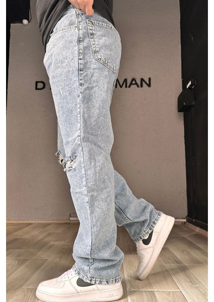 Diz Yırtıklı Baggy Mavipantolon