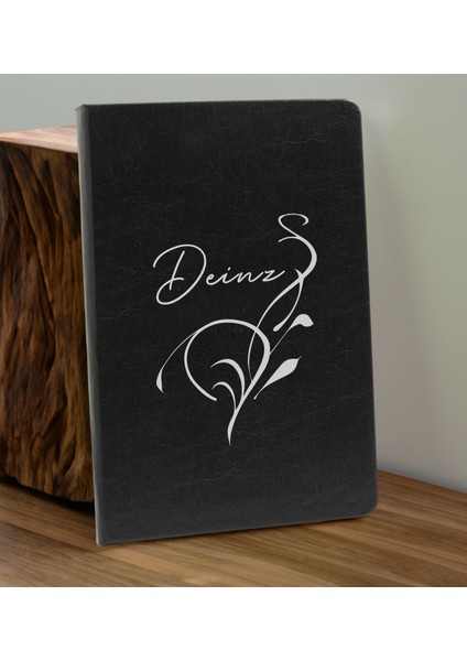 Kişiye Özel Isimli Siyah Defter ve Gold Cam Matara Seti 6