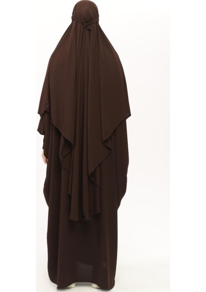 Sultanbaş Nikaplı Çarşaf Cilbab Khimar Abaya Kolu Lastikli Hakim Yaka Peçeli Ferace Medine İpek-Kahverengi-S/M fiyatları