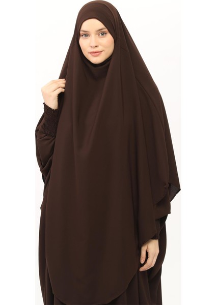 Sultanbaş Nikaplı Çarşaf Cilbab Khimar Abaya Kolu Lastikli Hakim Yaka Peçeli Ferace Medine İpek-Kahverengi-S/M fırsatları