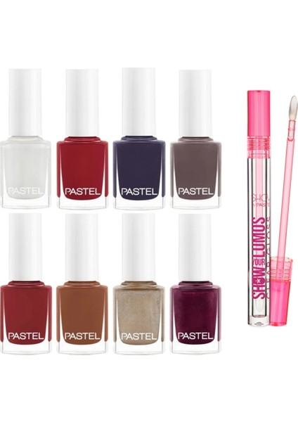 Oje Kış Seti 8'li + Show By Pastel Show Your Lumos Clear Gloss - Dudak Parlatıcısı