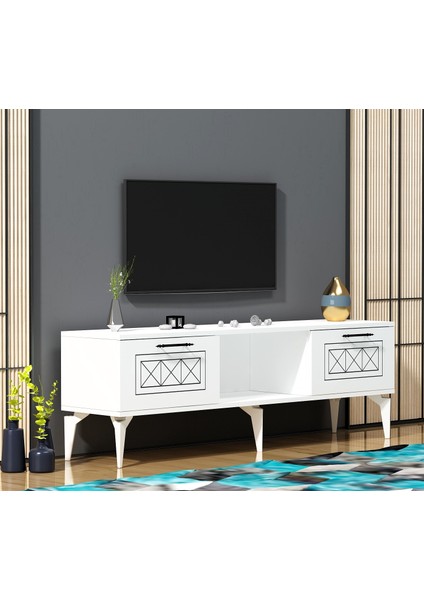 2 Kapaklı Shumen Tv Sehpası Beyaz-Beyaz