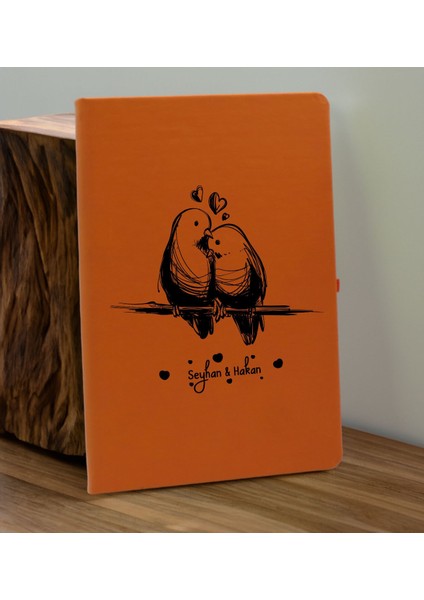 Sevgiliye Özel Isimli Turuncu Defter ve Somon Cam Matara Seti 4