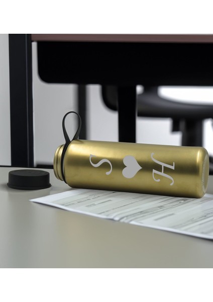Sevgiliye Özel Isimli Siyah Defter ve Gold Cam Matara Seti 2