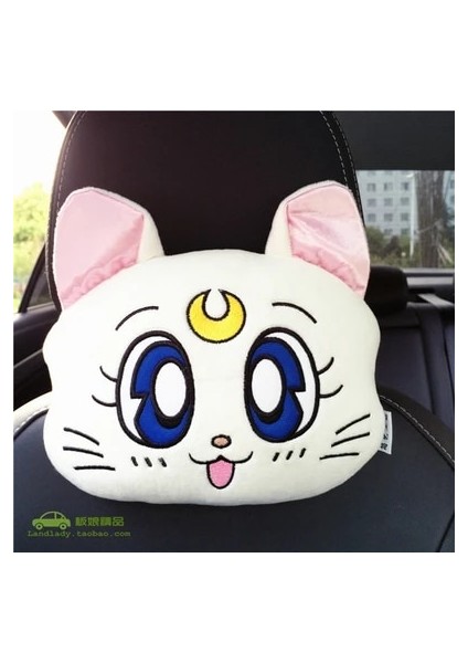 1 Yastık Beyaz Tarzı Peluş Kitty Araba Yastıkları Luna Kedi Koltuk Boyun Desteği Araba Kafalık Yastığı Oto Boyun Dayanağı Yastığı Iç Araba Aksesuarları (Yurt Dışından)