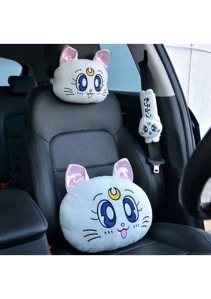 A1PC Doku Kutusu Stili Yeni Karikatür Kafalık Yastık Sevimli Araba Luna Kedi Kafası Peluş Boyun Yastık Araba Koltuğu Kafalık Yastık Kawaii Kızlar Için Araba Aksesuarları (Yurt Dışından)