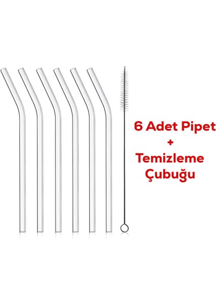 20.0058 Isıya Dayanıklı Cam Pipet 7 Parça 9 mm Çap 20 cm Boy Temizleme Fırçası Hediye