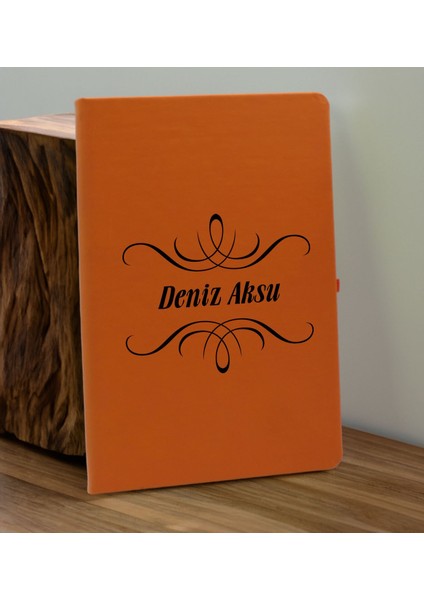 Kişiye Özel Isimli Turuncu Defter ve Somon Cam Matara Seti 7