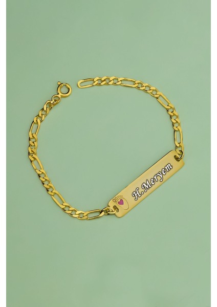 925 Ayar Gümüş Gold Kaplama Pembe Ayak Isimli Kız Bebek Künyesi