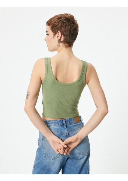 Crop V Yaka Atlet Pamuklu Ribanalı Slim Fit