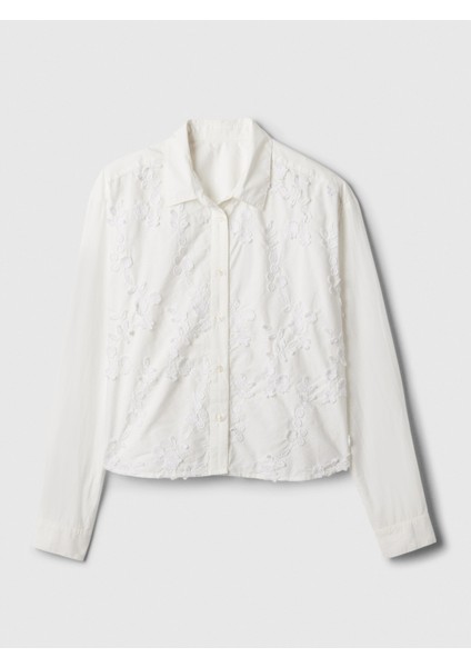 Kadın Kırık Beyaz Çiçek Motifli Crop Gömlek indirimleri