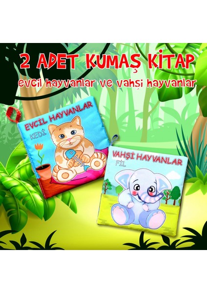 CLZ247 2 Kitap  Evcil Hayvanlar ve Vahşi Hayvanlar Kumaş Sessiz Kitap