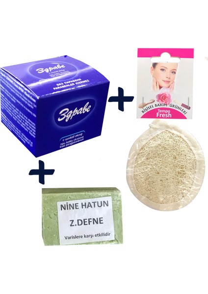 Krem Set Zeytinyağı Defneli Sabun Yüz Temizleme Pedi (Loofah Pon Pon) 30 Ml.