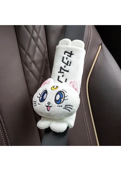 W Emniyet Kemeri Kapağı Stili Yeni Varış Karikatür Sevimli Kafalık Peluş Luna Kedi Kafası Araba Bel Desteği Yastık Yaratıcı Araba Boyun Yastık Süslemeleri (Yurt Dışından)