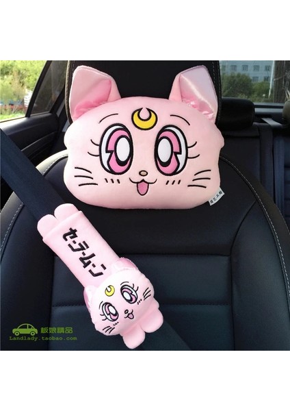 Şeftali Tarzı Peluş Kitty Araba Yastıkları Luna Kedi Koltuk Boyun Desteği Araba Kafalık Yastığı Oto Boyun Dayanağı Yastığı Iç Araba Aksesuarları (Yurt Dışından)