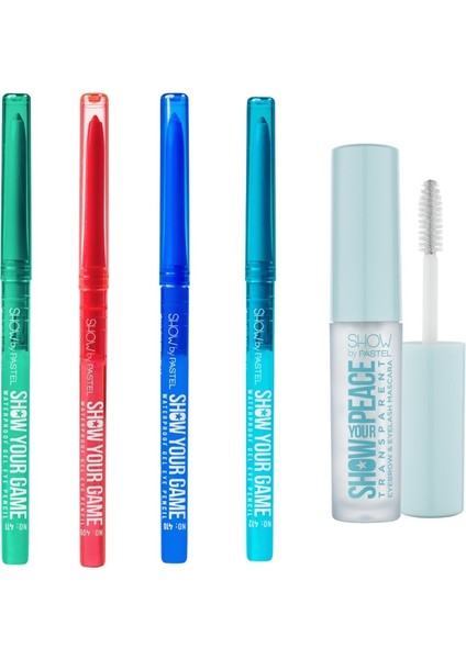 Suya Dayanıklı Jel Göz Kalemi 409-410-411-412 ve Your Peace Transparent Eyebrow & Eyelash Mascara