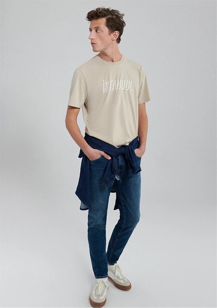 M0611956-82393 Açık Bej Erkek Regular Istanbul T-Shirt