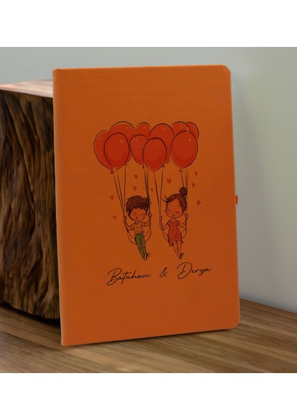 Sevgiliye Özel Isimli Turuncu Defter ve Somon Cam Matara Hediye Seti-2, Sevgiliye Hediye, Sevgililer Günü, Yeni Iş Hediyesi