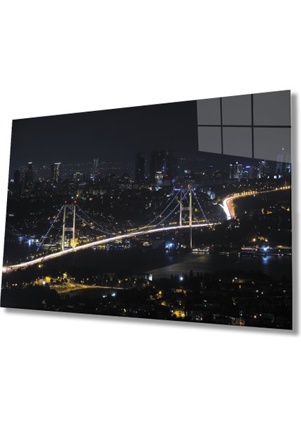 Istanbul Gece Boğaz Köprüsü Manzarası Cam Tablo