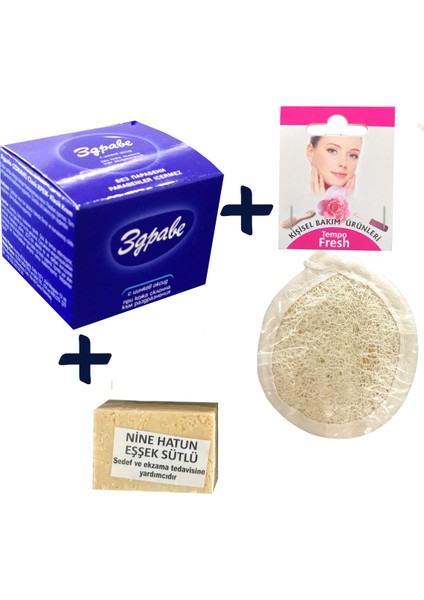Krem Set Eşşek Sütlü Sabun Yüz Temizleme Pedi (Loofah Pon Pon) 30 Ml.