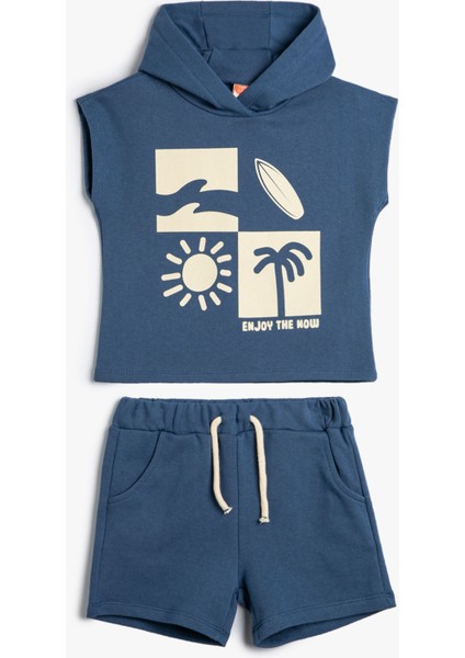 Takım 2'li Şort Tişört Baskılı Pamuklu