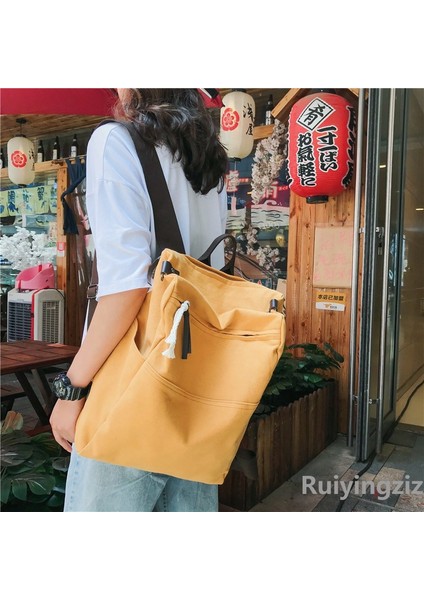 Büyük Kapasiteli Japon Basit Tek Omuz Kanvas Çanta Kadın Sırt Çantası Moda Çok Yönlü Okul Çantası Seyahat Çantası Bilgisayar Çantası (Yurt Dışından)