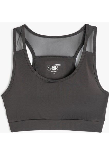 Tül Detaylı Sporcu Sütyeni Halter Yaka Kaplı Slim Fit