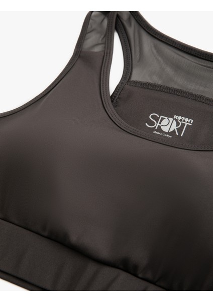 Tül Detaylı Sporcu Sütyeni Halter Yaka Kaplı Slim Fit