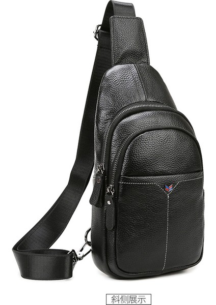 Yeni Rahat Erkek Hakiki Deri Çanta Göğüs Çantası Ilk Katman Inek Derisi Crossbody Çanta Erkek Retro Omuz Çantası (Yurt Dışından) indirimleri