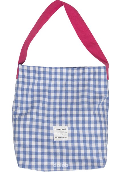Crossbody Büyük Kapasiteli Kontrast Renk Ekose Kanvas Çanta Rahat Basit Omuz Çantası Alışveriş Çantası (Yurt Dışından)