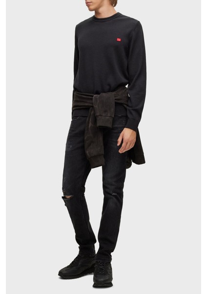 Erkek Pamuklu Yuvarlak Yaka Marka Logolu Siyah Kazak 50475083-001 fiyatları