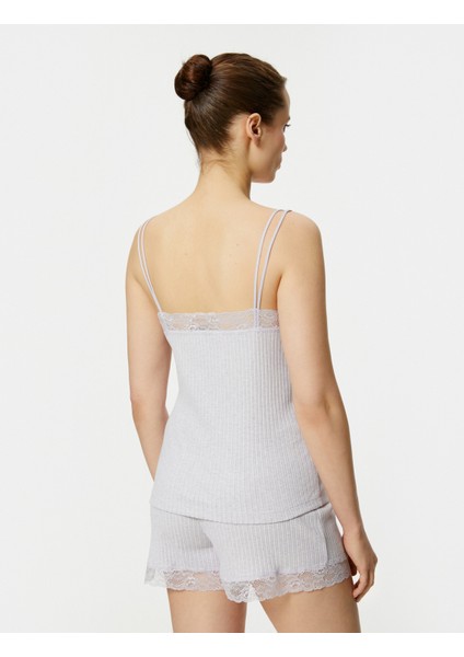 Pijama Üstü Ince Askılı Dantel Detaylı Fitilli