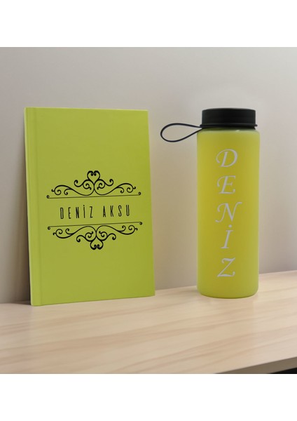 Kişiye Özel Isimli Sarı Defter ve Matara Hediye Seti-8 Sevgiliye Hediye, Arkadaşa Hediye, Yeni Iş Hediyesi
