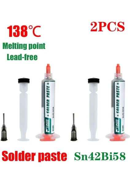 4258 35G 2pcs Tarzı Düşük Sıcaklık Kurşunsuz SN42BB37 Smd Ic Pcb Şırınga Lehim Pastası Akı Lehimleme LED Kaynak Macunu Telefon Tamir (Yurt Dışından)